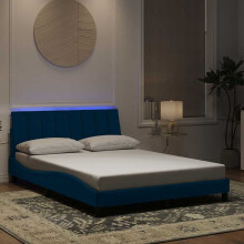 vidaXL sengestel med LED-lys blå 140x190 cm fløjl
