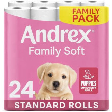 Andrex Family Soft Toilet Paper 24 Rolls (Previously Andrex Gentle Clean) Gentle on your Family?s skin? Pack of 24 Toilet Rolls, 170 sheets Per Roll,