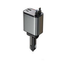 Darček na Deň otcov 4 v 1 výsuvná nabíjačka do auta 120 W, adaptér do auta s dvojitým USB a USB-C, nastaviteľný o 180,