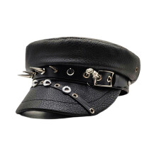 Elegant PU Leather Beret Hat with Flat Top Rivet Studded-3