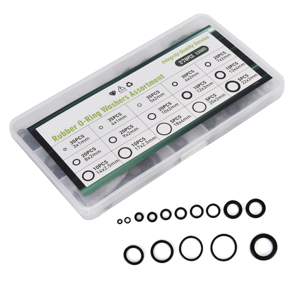 270Pcs Rubber Sealing Washer O-Ring Pack