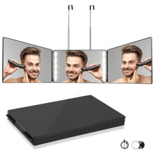 Specchio LED a 3 lati rotante a 360 per uomo e donna, portatile, pieghevole e regolabile in altezza con ganci, ideale p