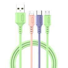 Flerfunksjonell ladekabel med tre kontakter for mobiltelefon, hurtiglading for iPhone, Type C og Android USB, svart og s