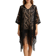 Stylish Polyester Lace Scarf Elegant Shoulder Wrap Wear-Black