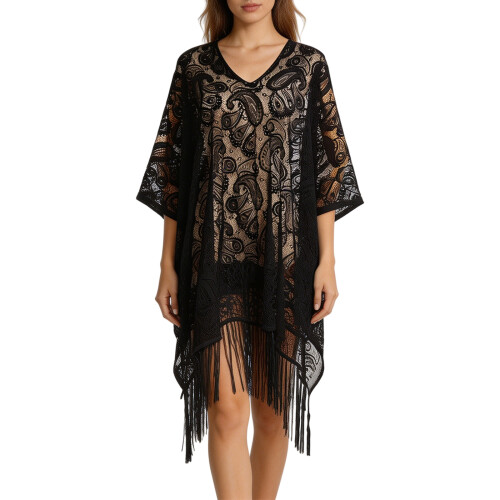 Lovely Lace Shoulder Wrap Soft Polyester Shawl For Travel-Black