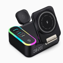 Multifunksjonell trådløs lader med åtte funksjoner, sammenleggbart skrivebordsdesign, magnetisk hurtiglading 15 W, uttre