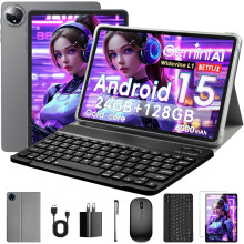 10" Android 15 tablet: 24 GB RAM + 128 GB ROM (1 TB max), Octa-Core, 1280x800 HD IPS touchscreen, 5MP+8MP cameras, 6000mAh
