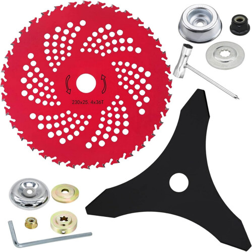 Conjunto de lâminas para roçadora de 9 polegadas 36 dentes e 10 polegadas 3 dentes com kit adaptador universal