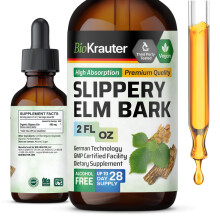 BIO KRAUTER Slippery Elm Bark Tropfen - Ulmus Rubra Flüssig - Atemwegs- & Verdauungsgesundheit - Vegan, Alkohol- & Zuckergefreies Extrakt - 2 Fl.Oz