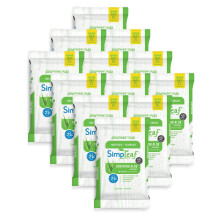 Simpleaf Flushable Wet Wipes Aloe Vera | Eco-Vänliga, Paraben & Alkoholfri | Hypoallergeniska för Känslig Hud | Lindrande Aloe Formel | (12