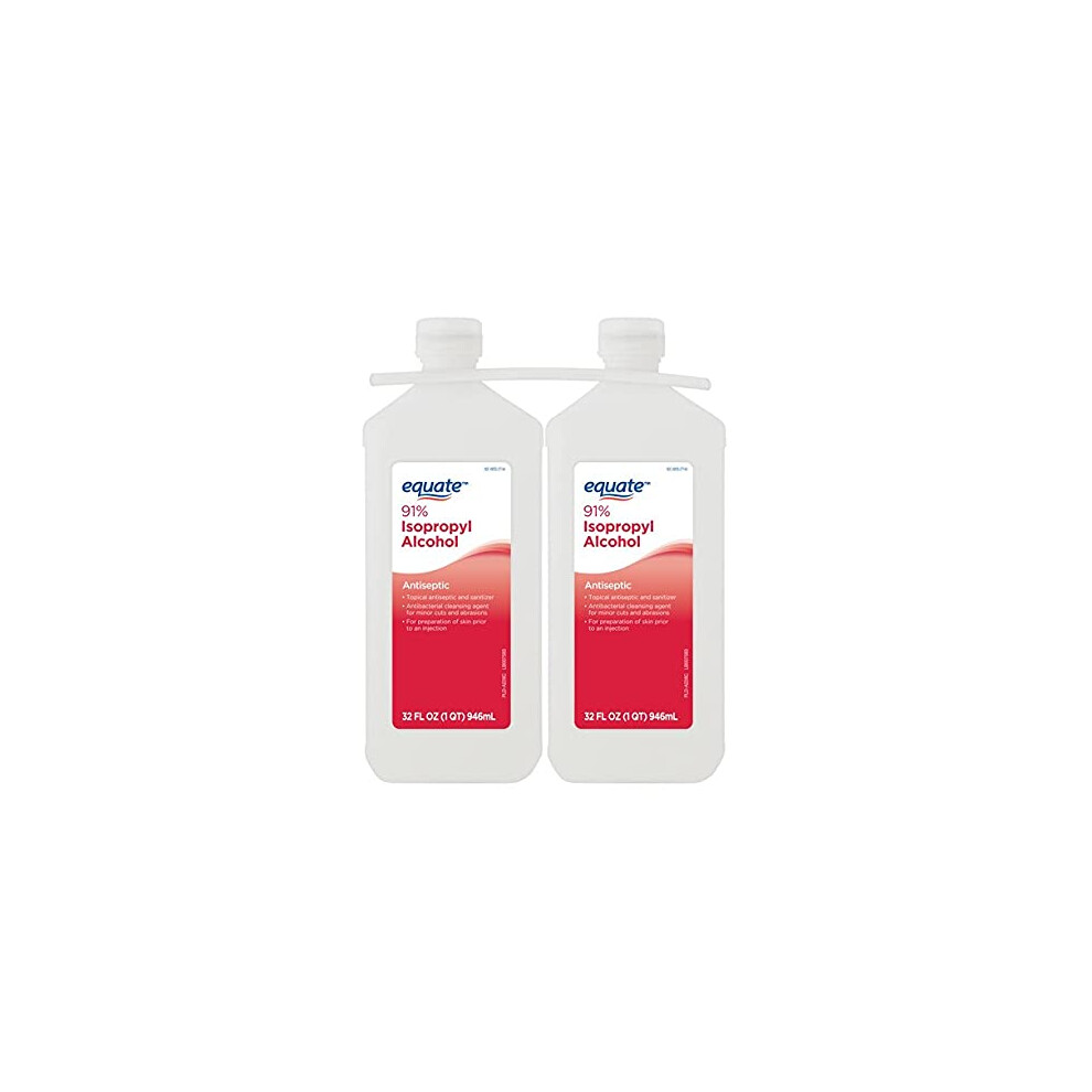 Equate 91% Isopropyl Alcohol Liquid Antiseptic, 32 Fl Oz, Twin Pack