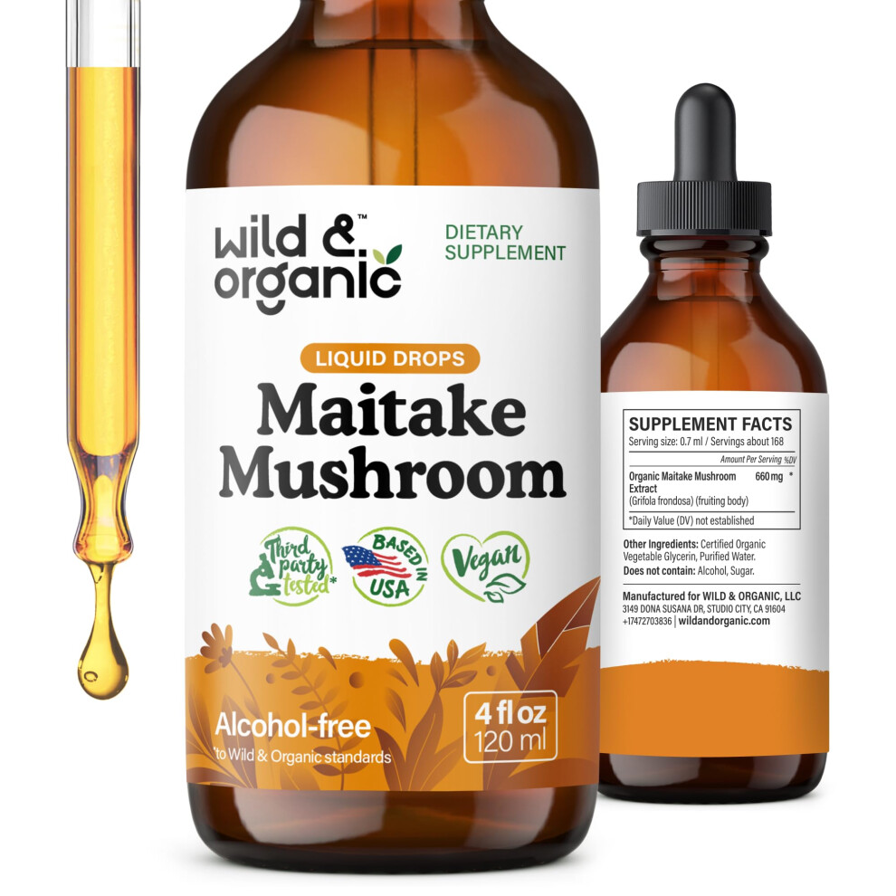Wild & Organic Maitake Mushroom Tincture - Immune Support Supplement - Liquid Maitake Mushroom Extract - Vegan, Sugar & Alcohol-Free Drops - 4 Fl Oz