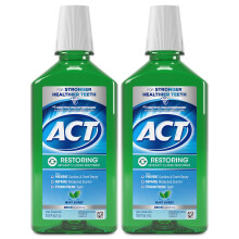 Bain de Bouche Anticavity Fluoré ACT sans Alcool, Renforce l'Émail, Goût Menthe, 33.8 fl. oz., 2 pk