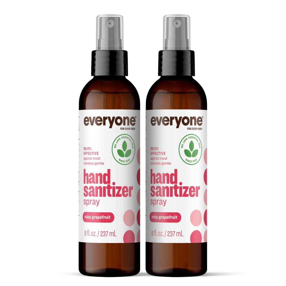 Everyone For Every Body Everyone Hand Sanitizer Spray, 8 Ounce (Pack Of 2), Ruby Grapefruit, Sugar Cane Alcohol With Essential Oils
