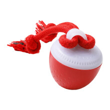 Automatic Rolling Dog Toy Chewable Squeaky Rope Ball For-Red