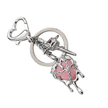 Unique Dark Aesthetic Heart And Crosses Keyring Stylish-Pink
