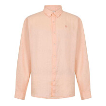 (S, Peach) Timberland Mens Linen Relaxed Fit Shirt