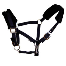 (Full, Black) Hy Faux Fur Padded Head Collar with Lead Rope