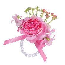 Beautiful Silk Flower Wristlet Artificial Pearls Wrist-rose red