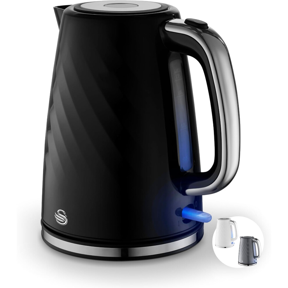 Swan Sk14611blk Windsor Rapid Boil Kettle With Removable Limescale Filter, Boil Dry Protection And Hidden Cord Storage, 1.7L, 3Kw, Black