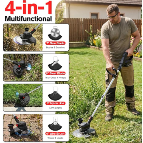 Cordless Strimmer with 2x2.0Ah Batteries, 750W 1
