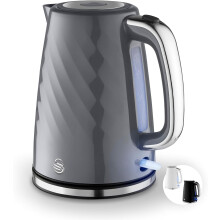 Swan SK14611GRY Windsor Rapid Boil Kettle with Removable Limescale Filter, Boil Dry Protection and Hidden Cord Storage, 1.7L, 3KW, Grey