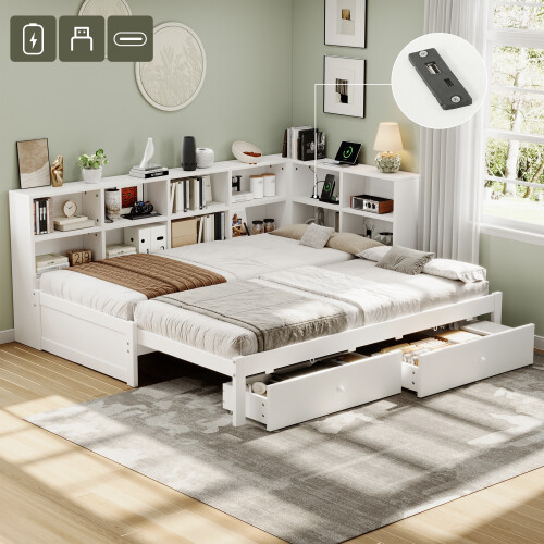 3ft Single Daybed with Two Storage Drawers and Beside Storage