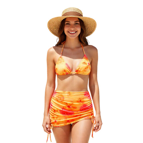 Ensemble de maillot de bain trois pièces transparent-Jaune L