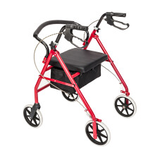 Rolling Walker with Wheels and Seat for Elderly Adults Adjustable Height Padded Chair with Backrest Storage Pouch and 8 Inch Casters Black and Red