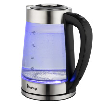 2L Electric Glass Kettle 2000W with Blue LED and Auto Shut Off UK Plug Stainless Steel Borosilicate Fast Boiling