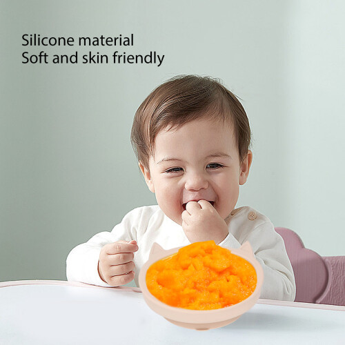 Beige Suction Cat Bowl for Baby Dining