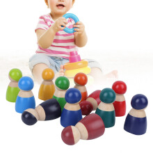 12Pcs Colorful Wooden Dolls Roleplay