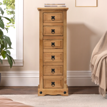 Corona 6 Drawer Narrow Chest Bedside Table Cabinet Wooden Pine