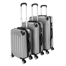 3 Pcs Lightweight ABS Suitcase Set with 4 Spinner Wheels and Combination Lock for Travel Silver