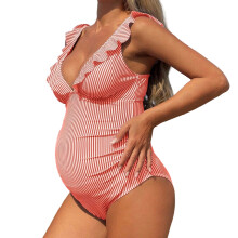 Trendy Maternity Conjoined Swimsuit-watermelon red L