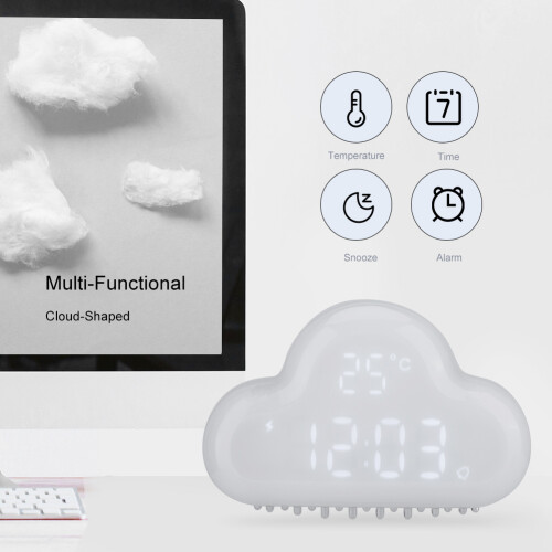 Cloud Shaped Digital Alarm Clock White