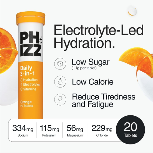 Phizz Daily 3-in-1 Electrolyte & Multivitamin Orange Tablets – 20 Count 1