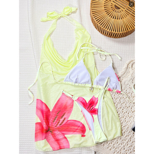 Soft Bikini Set 3 Piece Swimsuits with Drawstring-Yellow L 2