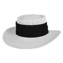 CTM Unisex White Straw Gambler Hat with Hatband
