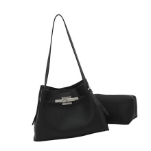 Stylish PU Leather Bucket Bag With Spacious Compartment-Black