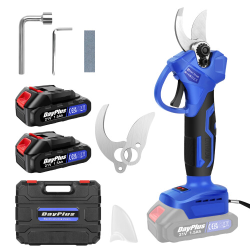 21V Brushless Electric Pruning Shears 500W Cordless Garden Scissors 28mm Cutting Diameter for Tree Branch with 2pcs Rechargeable Battery Carry Case