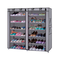6 Row 2 Line 12 Lattice Non Woven Fabric Shoe Rack Gray for Home Hallway Closet Organisation