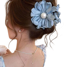 Pince à cheveux en tissu ornée de perles avec barrettes à -Bleu