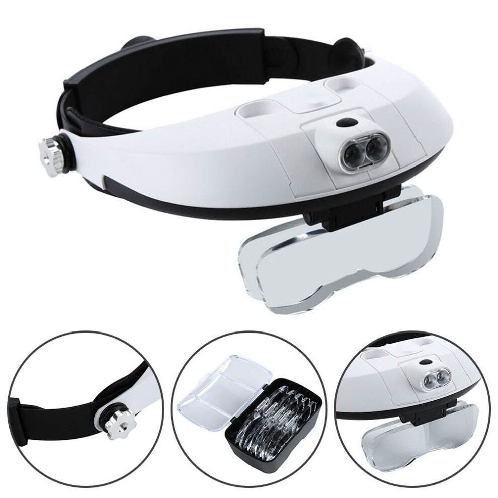Kikidex Store Light Professional Headband With 2 Led Jeweler Magnifier Magnifying Glass Loupe