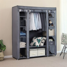 69 Inch Portable Clothes Closet Wardrobe Storage Organizer with Non Woven Fabric Hanging Rod and 12 Shelves Gray