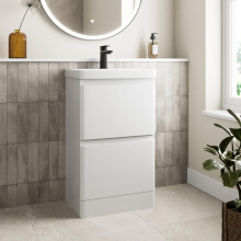 Purefino 500mm Vanity Unit Wash Basin Sink Bathroom Floor Standing Storage Cabinet Cupboard Cloakroom, Soft Close Drawers, White Gloss