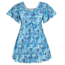 Bloemenprint groot formaat Siamese badpak-blauwe bladeren 7XL