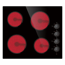 4 Zone Ceramic Hob with Knob, Easy Use, 6000W, 9 cooking power setting, Black