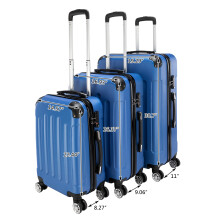 3 Pcs Lightweight ABS Suitcase Set with 4 Spinner Wheels and Combination Lock for Travel Blue