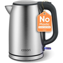 Cosori Kettle, Plastic-Free Water Contact, Kettles Electric Brushed Stainless Steel Durable Filter, 3000W Fast Boil